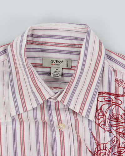 Vintage Y2K Guess Embroidered Striped Short Sleeve Shirt - M