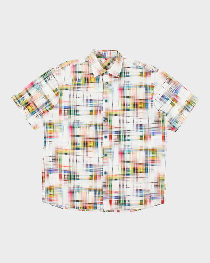 Vintage Y2K Signum Faded Madras Patterned Short Sleeve Shirt - L