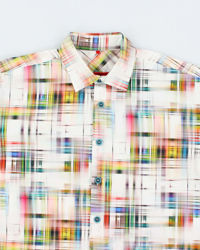 Vintage Y2K Signum Faded Madras Patterned Short Sleeve Shirt - L
