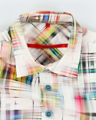 Vintage Y2K Signum Faded Madras Patterned Short Sleeve Shirt - L