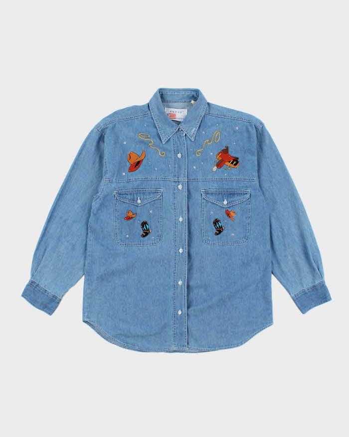 Vintage Amrav Western Embroidered Denim Long Sleeve Shirt - L