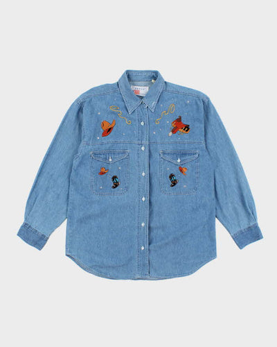 Vintage Amrav Western Embroidered Denim Long Sleeve Shirt - L