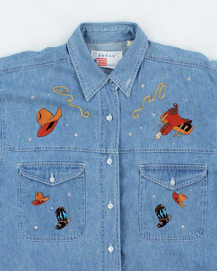 Vintage Amrav Western Embroidered Denim Long Sleeve Shirt - L