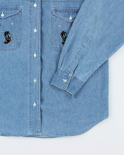 Vintage Amrav Western Embroidered Denim Long Sleeve Shirt - L