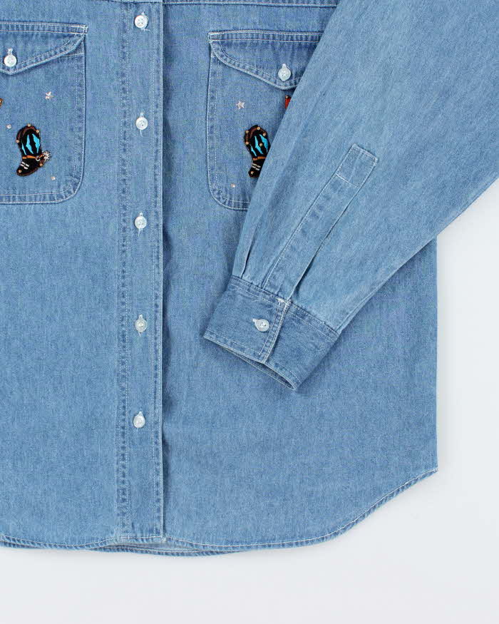 Vintage Amrav Western Embroidered Denim Long Sleeve Shirt - L