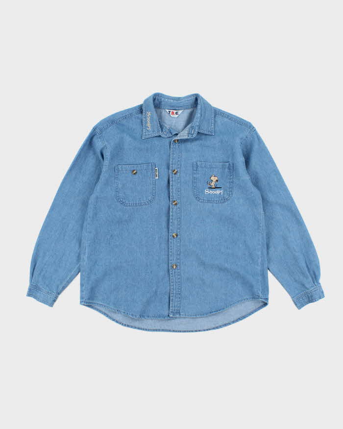 Vintage 90's Snoopy Embroidered Medium Wash Denim Shirt - S