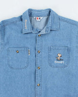 Vintage 90's Snoopy Embroidered Medium Wash Denim Shirt - S