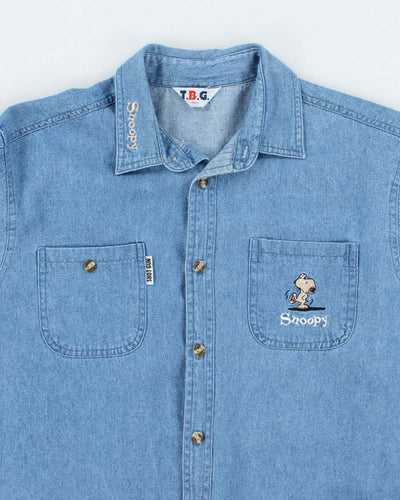 Vintage 90's Snoopy Embroidered Medium Wash Denim Shirt - S