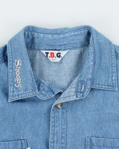 Vintage 90's Snoopy Embroidered Medium Wash Denim Shirt - S