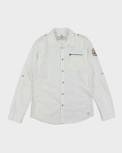 Vintage Y2K Guess Military Style White Long Sleeve T-Shirt - L