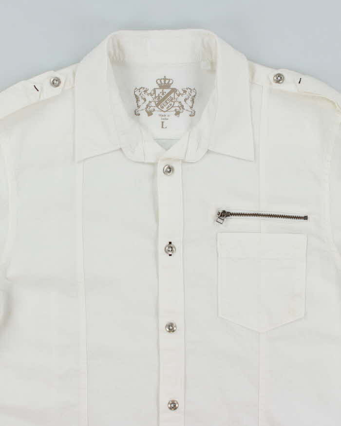 Vintage Y2K Guess Military Style White Long Sleeve T-Shirt - L