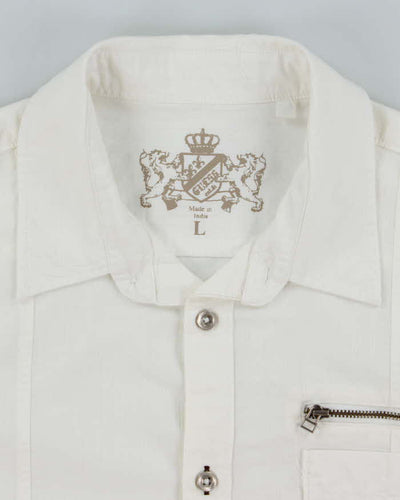 Vintage Y2K Guess Military Style White Long Sleeve T-Shirt - L