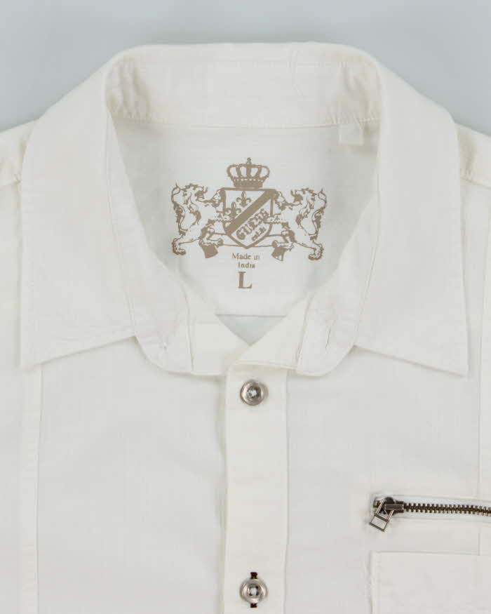 Vintage Y2K Guess Military Style White Long Sleeve T-Shirt - L