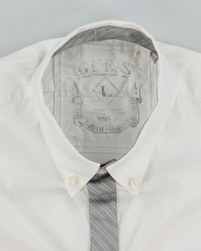 Vintage Y2K Guess Gothic Style Embroidered White Long Sleeve Shirt - L