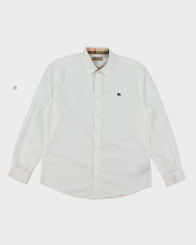 Vintage Burberry London Hidden Nova Check White Long Sleeve Shirt - L