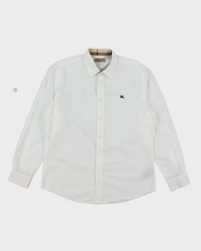 Vintage Burberry London Hidden Nova Check White Long Sleeve Shirt - L