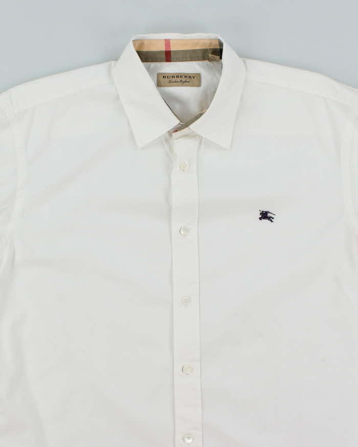 Vintage Burberry London Hidden Nova Check White Long Sleeve Shirt - L