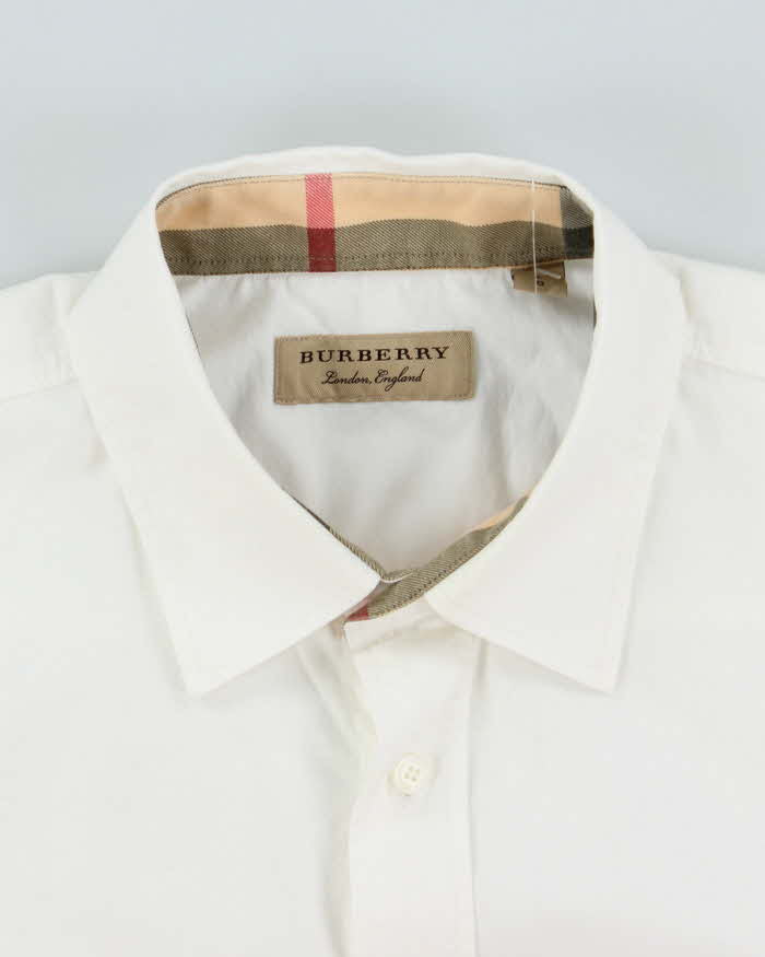 Vintage Burberry London Hidden Nova Check White Long Sleeve Shirt - L