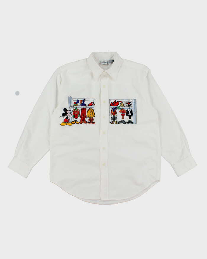 Vintage 90's Disney Embroidered Mickey Mouse Wardrobe White Shirt - M
