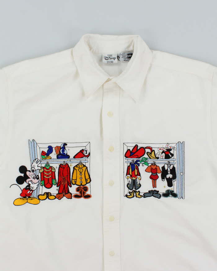 Vintage 90's Disney Embroidered Mickey Mouse Wardrobe White Shirt - M