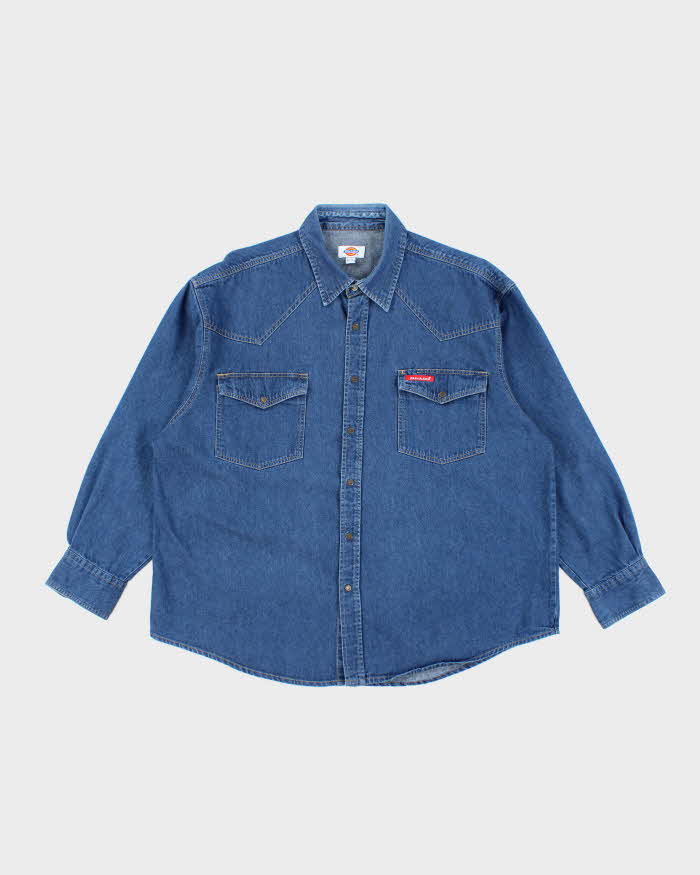 Vintage 2000's Dickies Heavyweight Dark Wash Long Sleeve Denim Shirt - XL