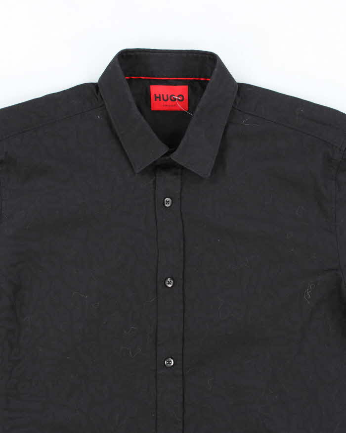 Vintage 2000's Hugo Boss Patterned Black Long Sleeve Shirt - M