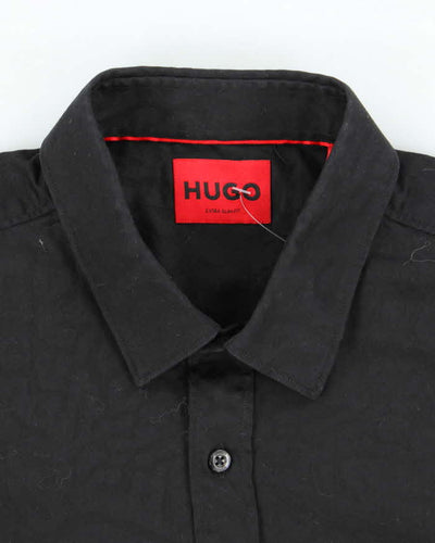 Vintage 2000's Hugo Boss Patterned Black Long Sleeve Shirt - M