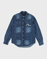 Vintage Y2K Evisu Dark Wash Long Sleeve Denim Shirt - M