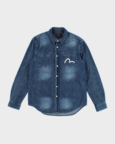 Vintage Y2K Evisu Dark Wash Long Sleeve Denim Shirt - M