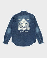 Vintage Y2K Evisu Dark Wash Long Sleeve Denim Shirt - M