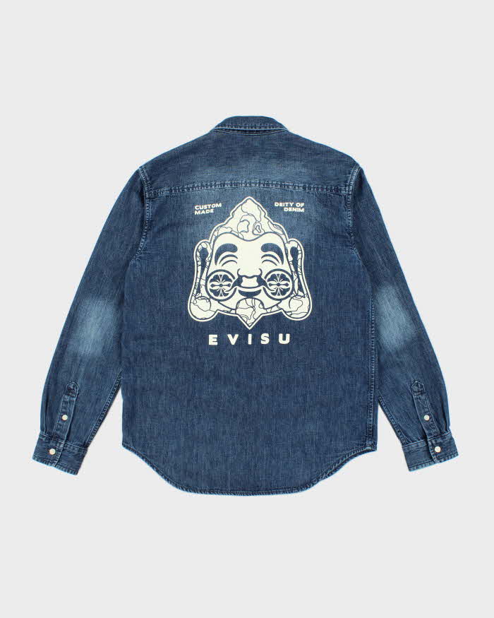 Vintage Y2K Evisu Dark Wash Long Sleeve Denim Shirt - M