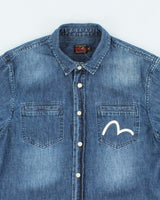 Vintage Y2K Evisu Dark Wash Long Sleeve Denim Shirt - M