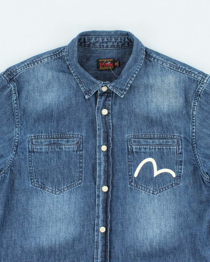 Vintage Y2K Evisu Dark Wash Long Sleeve Denim Shirt - M