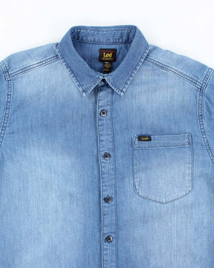 Vintage 90's Lee Medium Wash Long Sleeve Denim Shirt - L
