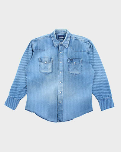Vintage 90's Wrangler Striped Snap Button Denim Shirt - L