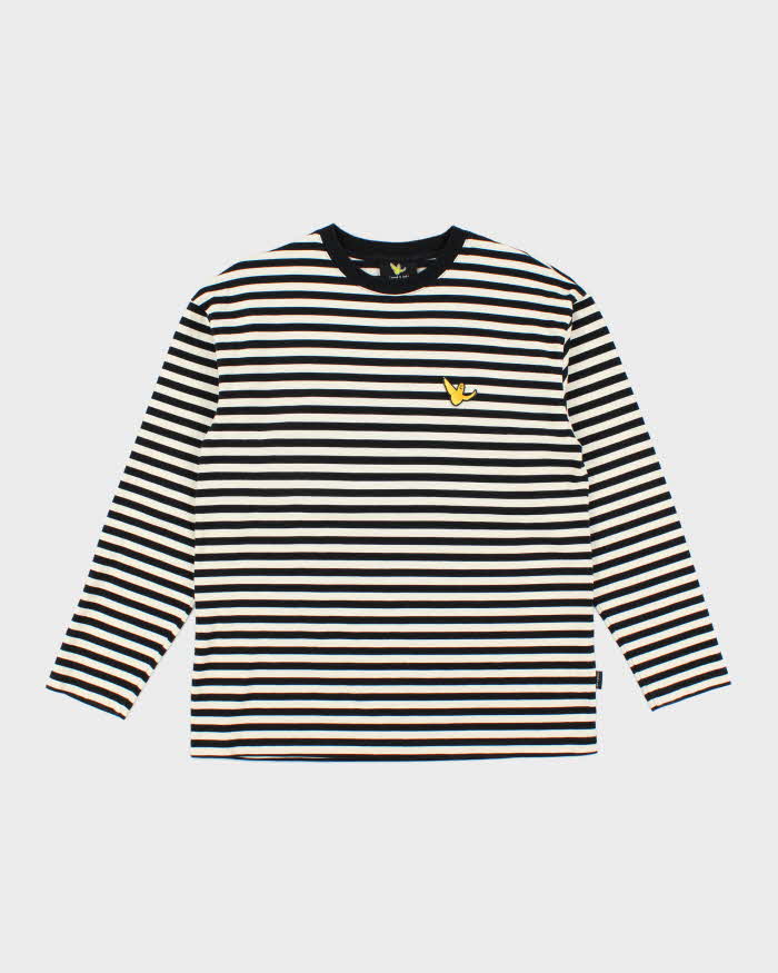 Men's "What It Isnt" Long Sleeve Black and White Striped Cotton Shirt - M