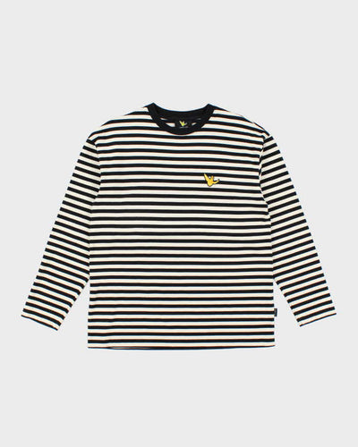 Men's "What It Isnt" Long Sleeve Black and White Striped Cotton Shirt - M