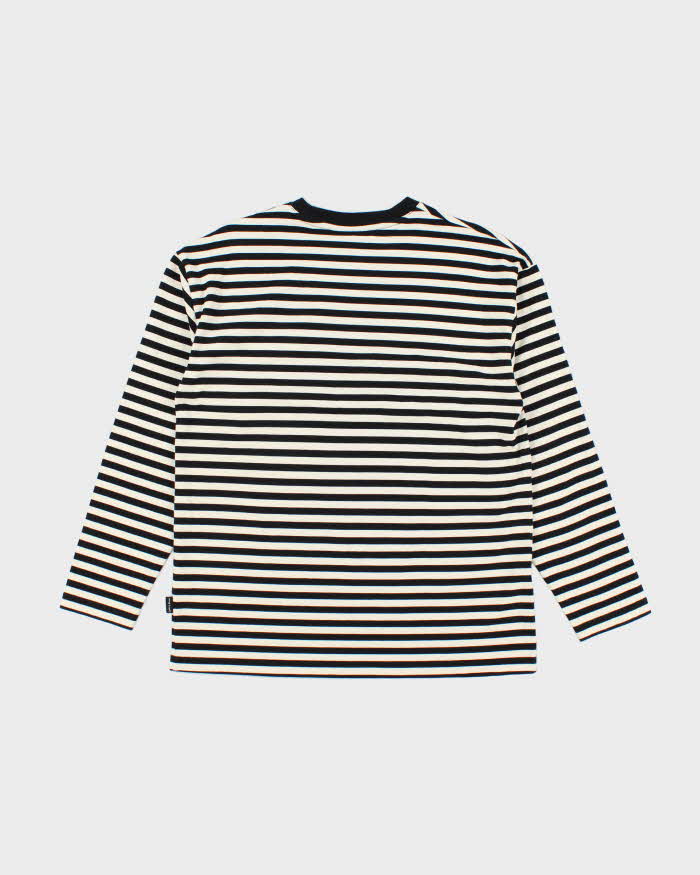 Men's "What It Isnt" Long Sleeve Black and White Striped Cotton Shirt - M