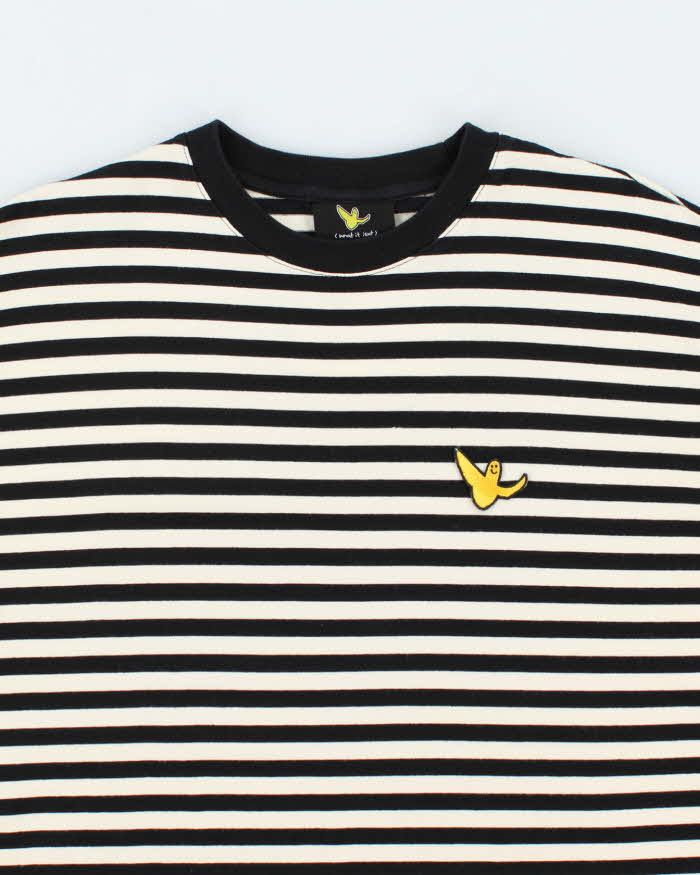 Men's "What It Isnt" Long Sleeve Black and White Striped Cotton Shirt - M