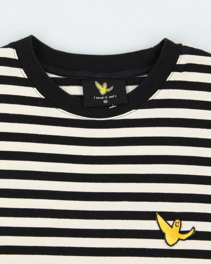 Men's "What It Isnt" Long Sleeve Black and White Striped Cotton Shirt - M