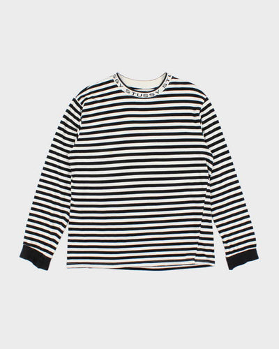 Men's Stussy Black and White Striped Cotton Shirt - L