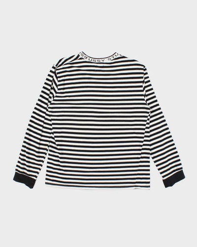 Men's Stussy Black and White Striped Cotton Shirt - L