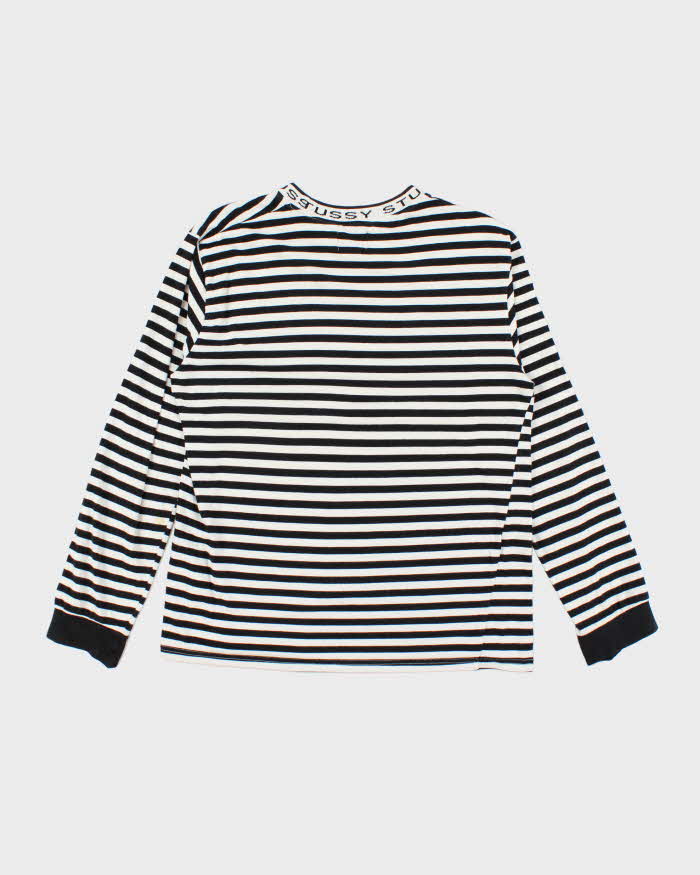 Men's Stussy Black and White Striped Cotton Shirt - L