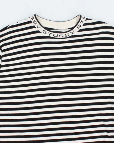 Men's Stussy Black and White Striped Cotton Shirt - L