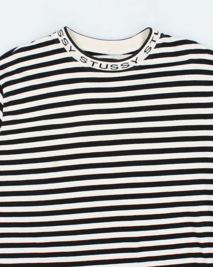 Men's Stussy Black and White Striped Cotton Shirt - L