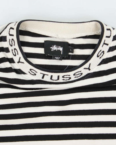 Men's Stussy Black and White Striped Cotton Shirt - L