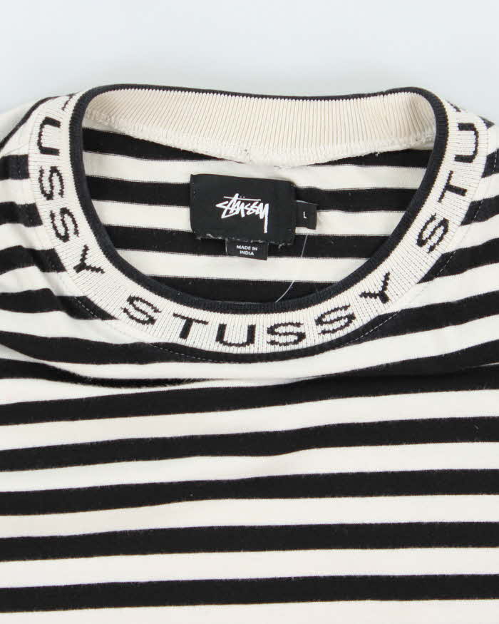 Men's Stussy Black and White Striped Cotton Shirt - L