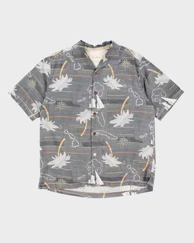 Men's Tommy Bahama Grey Map Print Hawaiian Shirt - L