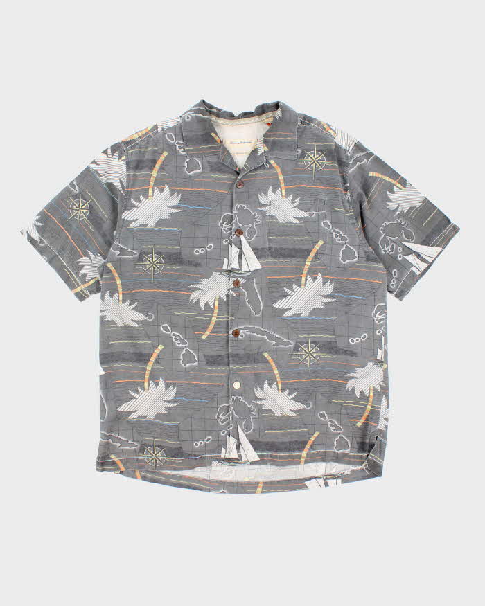 Men's Tommy Bahama Grey Map Print Hawaiian Shirt - L