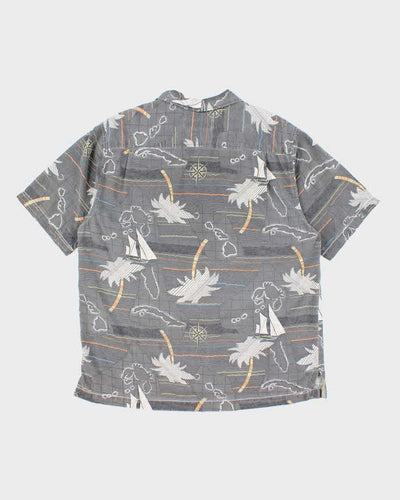 Men's Tommy Bahama Grey Map Print Hawaiian Shirt - L